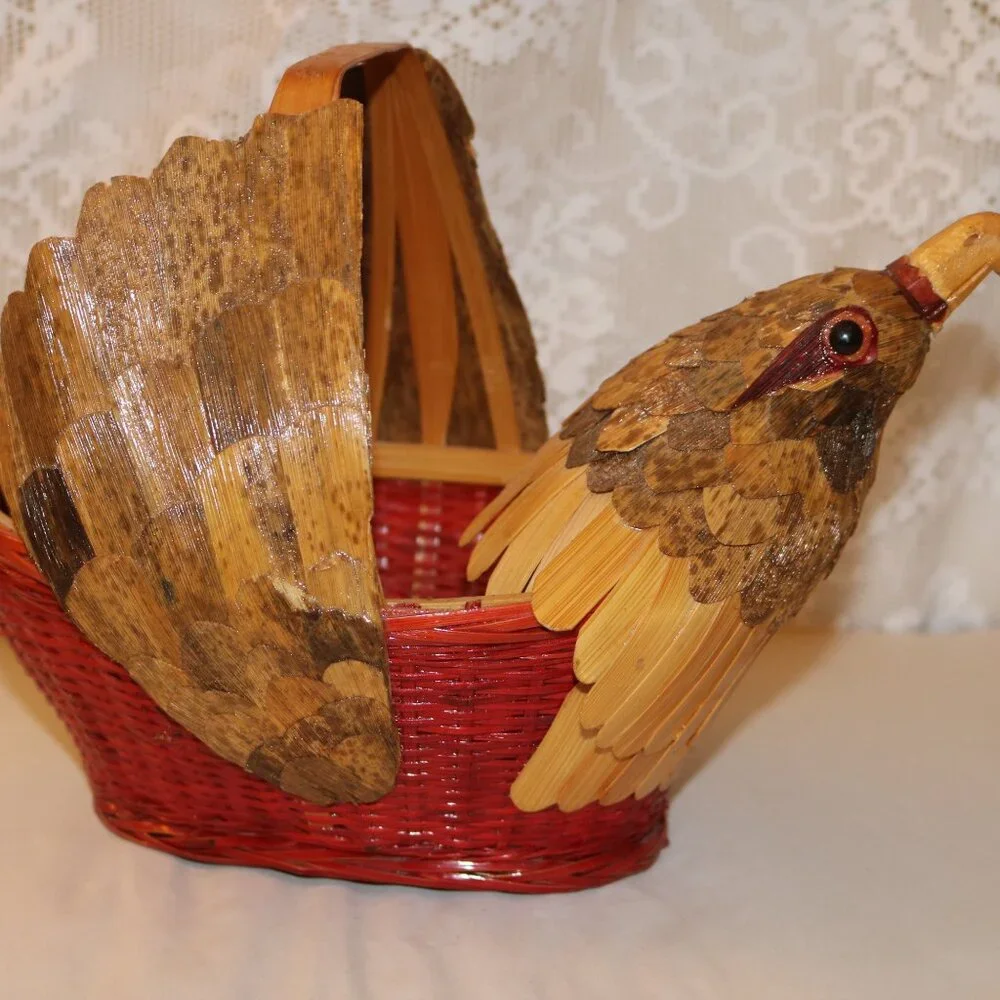 gorgeous vintage bird of prey Chinese handmade decorative basket smoke free home